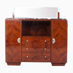 Credenza Art Deco in mogano con ripiano in marmo e specchio, Francia, anni '20