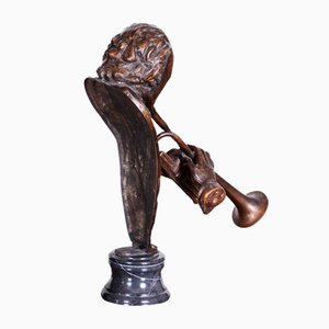 Czech Artist, Art Deco Trumpeter, Bronze on Marble Base, 1930s