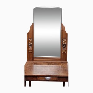 Art Deco Chimney Beveled Mirror with Oak Base, 1930s