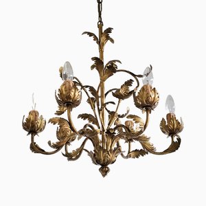 Italian Gilt Tole Chandelier with Acanthus Leaves, 2010s