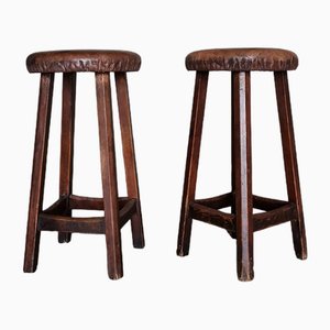 Swedish Workshop Stools in Pine and Leather, 1930s, Set of 2