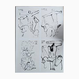 Pablo Picasso, 4 bocetos para Cristo en la cruz y Caballos con toros, 1961, Litografía