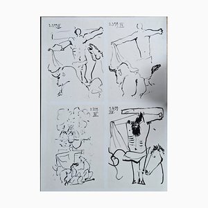 Pablo Picasso, 4 Skizzen für Christus am Kreuz und Pferde mit Bullen, 1961, Lithographie