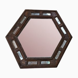 Miroir Hexagonal Vintage en Bois