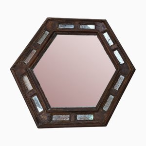 Sechseckiger Vintage Spiegel aus Holz