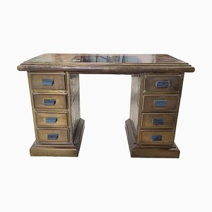 Scrivania vintage in legno e ottone di Rodolfo Dubarry