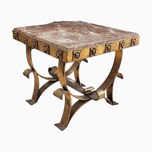 Tavolino in ferro battuto spagnolo con ripiano in marmo