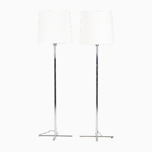 Chrome and White Fabric Floor Lamps, Set of 2