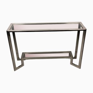 Art Deco Style Console Table in Stainless Steel and Top Glass, 2000s