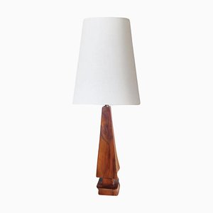Sculptural Table Lamp in Carved Olive Wood, France, 1950s