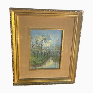 Fiume e alberi, Inizio XX secolo, Dipinto ad olio, Con cornice