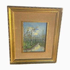 River and Trees, Early 20th Century, Oil Painting, Framed