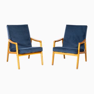 Re-Upholstered Armchairs In Teal Blue, 1950s, Set of 2