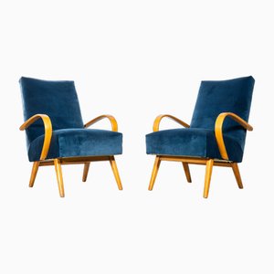 Dark Teal Blue Armchairs, 1950s, Set of 2