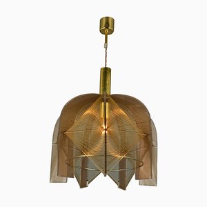 Mid-Century Modern Pendant Lamp in Bronze Acrylic Glass, Wire and Brass, 1970s