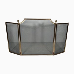 Neoclassical Fire Screen in Brushed Steel, Brass and Wire Mesh in the style of the Maison Jansen, 1940s