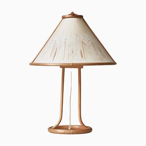 Lámpara de mesa Wabi-Sabi escandinava de bambú con plantas prensadas, años 50