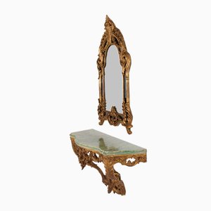 Wall Console and Mirror, 1940s, Set of 2