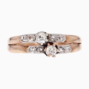 18 Karat Rose Gold You and Me Ring with Diamonds, 19th Century