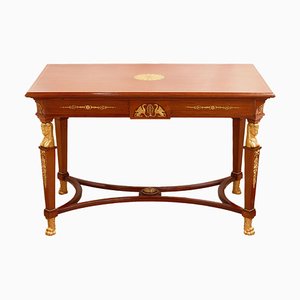 Empire Table Covered with Precious Wood Veneer and Gilded Bronze