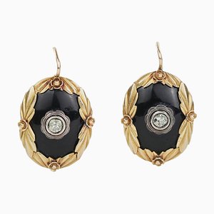 Gold Earrings with Agate and Diamonds, Latvia, 1930s, Set of 2