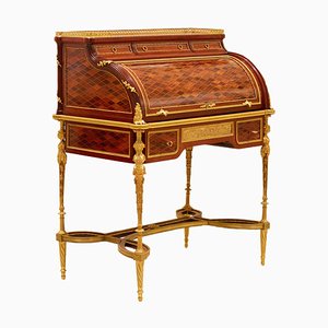Escritorio cilíndrico de caoba y madera satinada con bronce dorado de E.Kahn