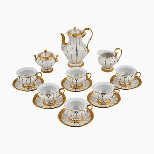 Servicio de café moca de porcelana blanca y dorada de Meissen