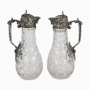 19th Century Cast Crystal Wine Jugs in Superb Bolin Silver, Moscow. Russia, Set of 2