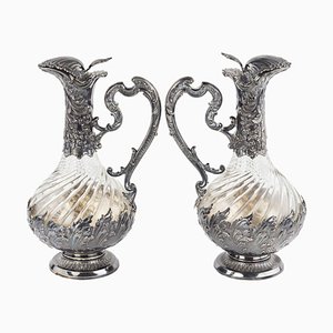 French Glass Wine Jugs in Silver from Frangiere & Laroche, 1880s, Set of 2