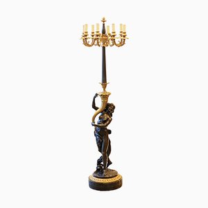 Lampada da terra in bronzo dorato e patinato, Francia, XX secolo, fine XIX secolo