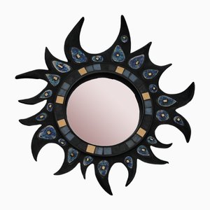Vintage Sunburst Convex Mirror in Resin and Ceramic