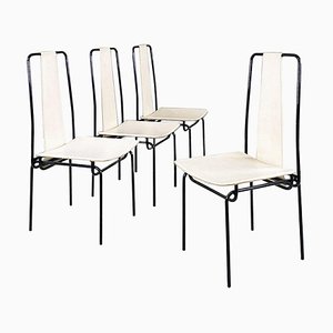 Italian Modern Chairs in White Leather by Adalberto dal Lago for Misura Emme, 1980s, Set of 4