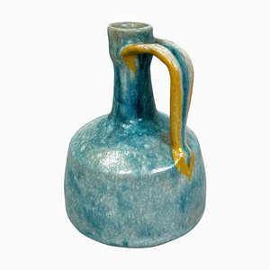 Italian Modern Light Blue and Yellow Ceramic Vase attributed to Bruno Gambone, 1970s