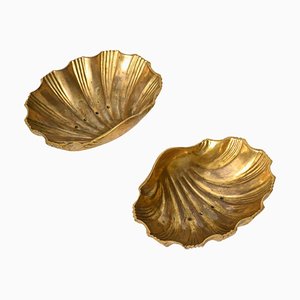 Mid-Century Shell-Shaped Soap Dishes in Gilt Bronze, Italy, 1950s, Set of 2