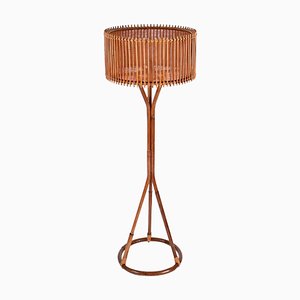 Lámpara de pie Mid-Century de bambú y ratán tejido de Franco Albini, Italia, años 60