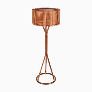 Mid-Century Floor Lamp in Bamboo and Woven Rattan by Franco Albini, Italy, 1960s
