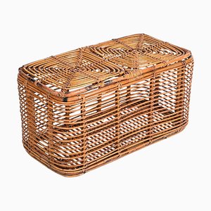 Mid-Century French Riviera Bamboo and Woven Rattan Italian Basket, 1960s