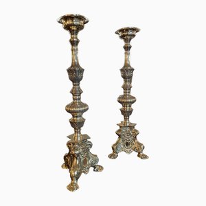 Candelabri in metallo dorato, set di 2