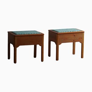 Set of Stools in Pine & Fabric with Storage, 1950s