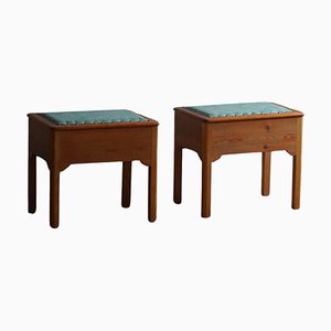 Stools in Pine & Fabric with Storage, 1950s, Set of 2