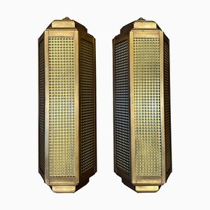 Large Art Deco Style Brass Wall Lights, 1980s, Set of 2