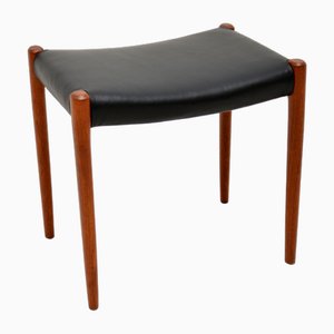 Tabouret Vintage en Teck et Cuir, Danemark attribué à Niels Moller, 1960s