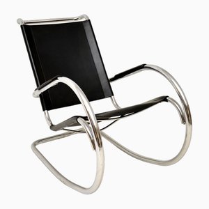 Vintage Italian Steel and Leather Rocking Chair attributed to Fasem, 1970s