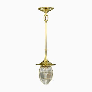 Art Deco Hanging Lamp with Cut Glass Shade, Vienna, Austria, 1920s