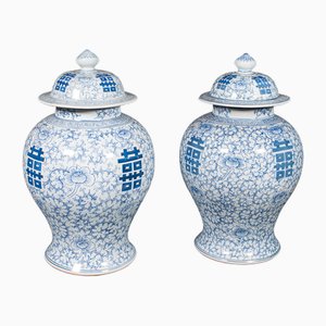 Chinesische Vintage Art Deco Keramikvasen, 1940er, 2er Set