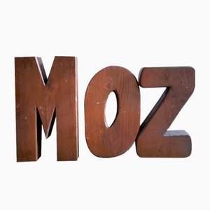 Große industrielle portugiesische Beschilderungsbuchstaben aus Holz MOZ, 1950er, 3er Set