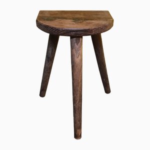 French Wooden Farmers Tripod Stool, 1950s