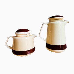 Tetera y cafetera portuguesas de cerámica esmaltada de Sado International, años 60. Juego de 2