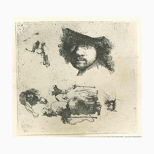 Charles Amand Durand después de Rembrandt, boceto del retrato de Rembrandt I, grabado, del siglo XIX.