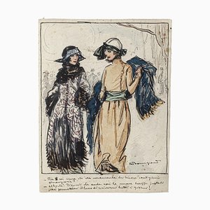 Luigi Bompard, Dames Élégantes, Aquarelle et Encre, 1920s